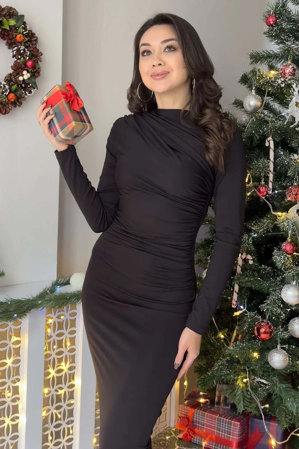 Women's Black Batik Long Sleevelu Dress - the ZKS