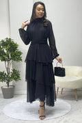 Black Midi Length Chiffon Draped Dress