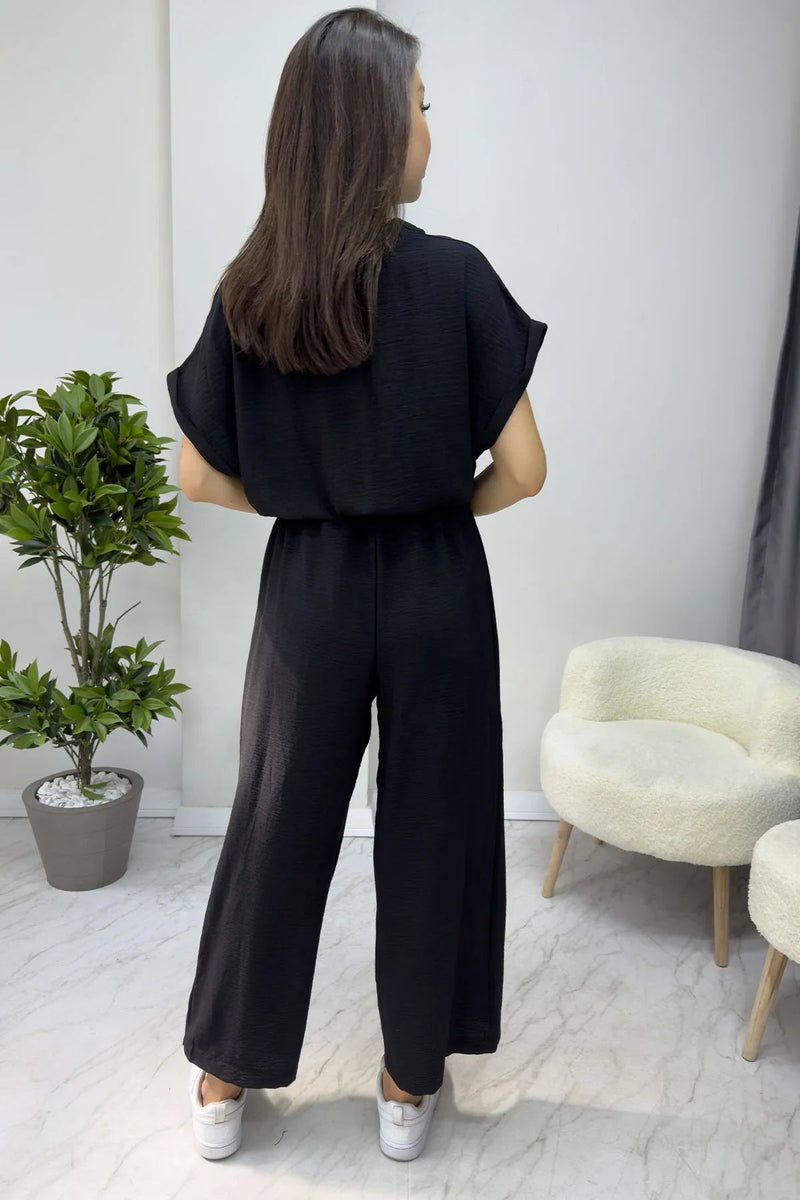Women's Black Bol Paça Belted Jumpsuit