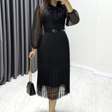 Black French Guipure Midi Evening Dress