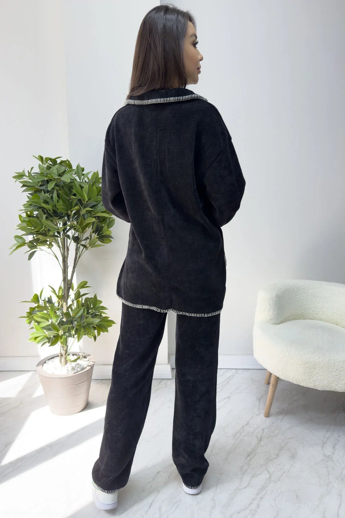 Women's Black Velvet Yumoş Two-Piece Set