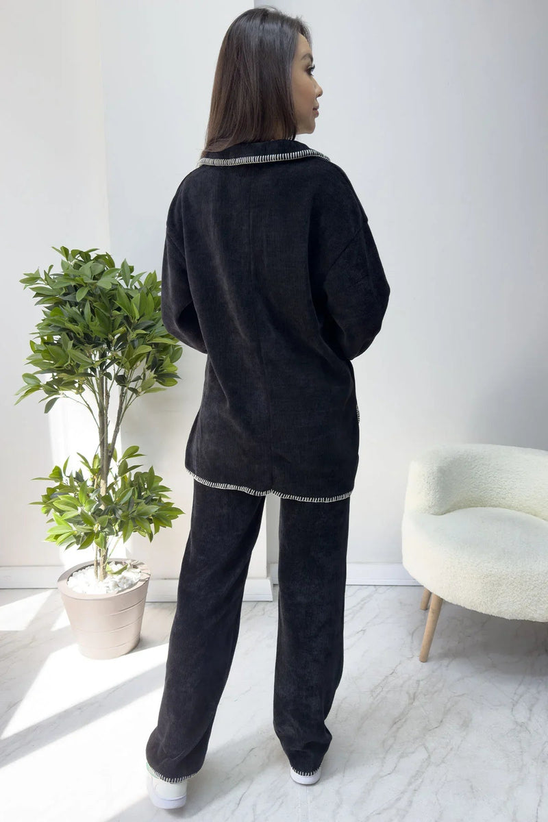 Women's Black Velvet Yumoş Two-Piece Set