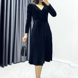 Black Midi Length Velvet Dress