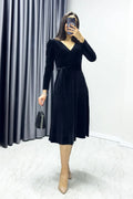 Black Midi Length Velvet Dress