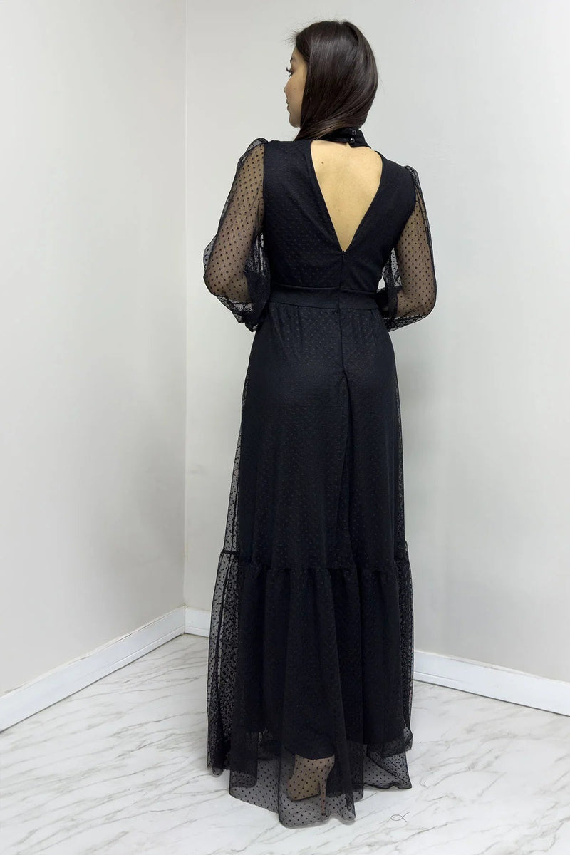 Women's Black Puantiyeli Plus Size Dress