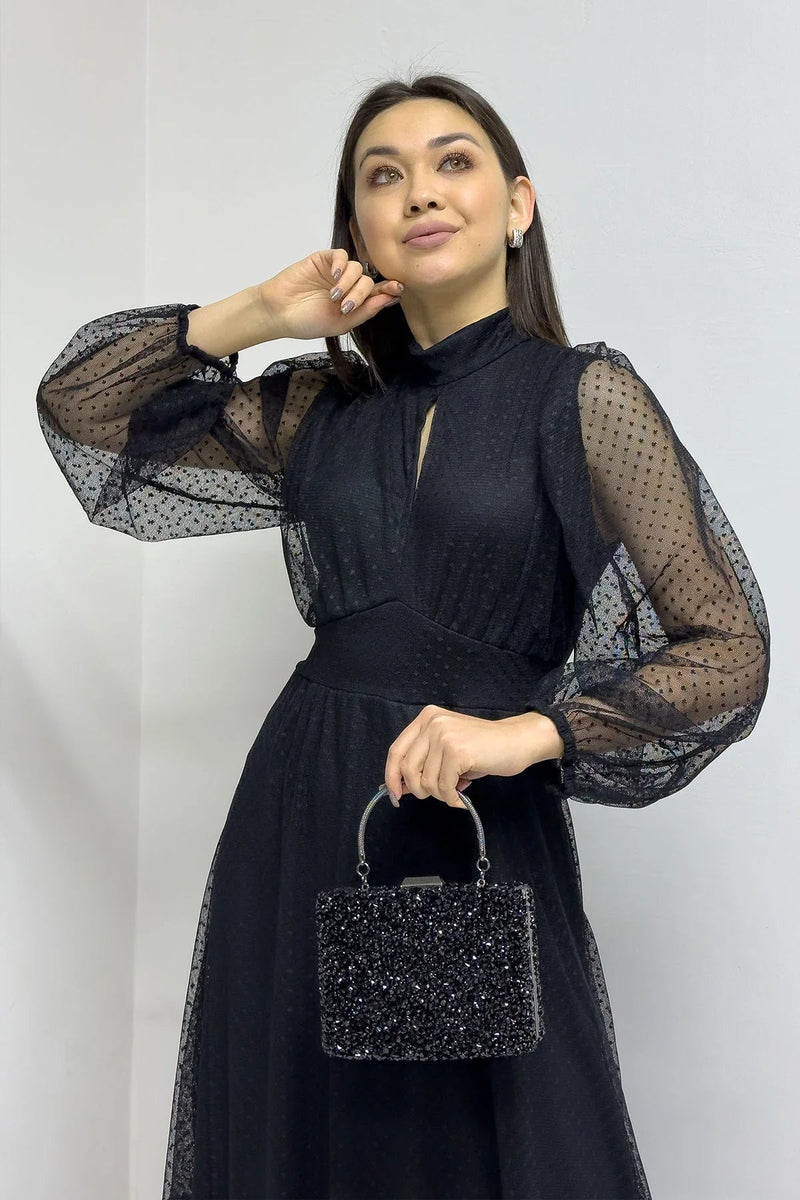 Women's Black Puantiyeli Plus Size Dress