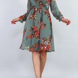 Green Floral Short Chiffon Dress