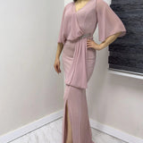 Powder Pink Glitter Maxi Evening Dress