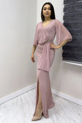 Powder Pink Glitter Maxi Evening Dress