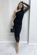 Black One Shoulder Stretch Tulle Dress