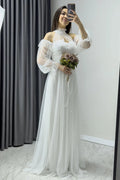 White Maxi Sleeveless Tulle Evening Dress