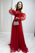 Red Maxi Sleeveless Tulle Evening Dress