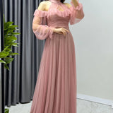 Powder Pink Maxi Sleeveless Tulle Evening Dress