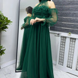 Emerald Green Maxi Sleeveless Tulle Evening Dress