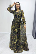 Leopard V-Neck Tulle Evening Dress