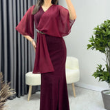 Burgundy Glitter Maxi Evening Dress