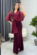 Burgundy Glitter Maxi Evening Dress