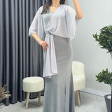 Gray Glitter Maxi Evening Dress