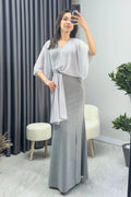 Gray Glitter Maxi Evening Dress