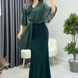 Emerald Green Glitter Maxi Evening Dress