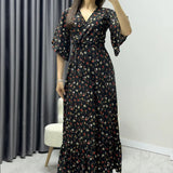 Black Ruffled Midi Crepe Dress