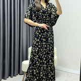 Black Ruffled Midi Crepe Dress