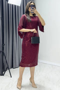 Burgundy Midi Sequin Evening Dress