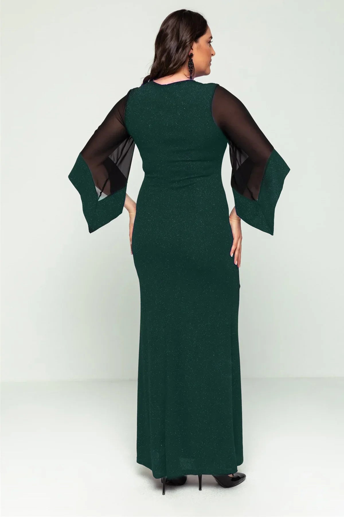 Women's Green Plus Size Sleeveu Chiffon Glitter Evening Gown