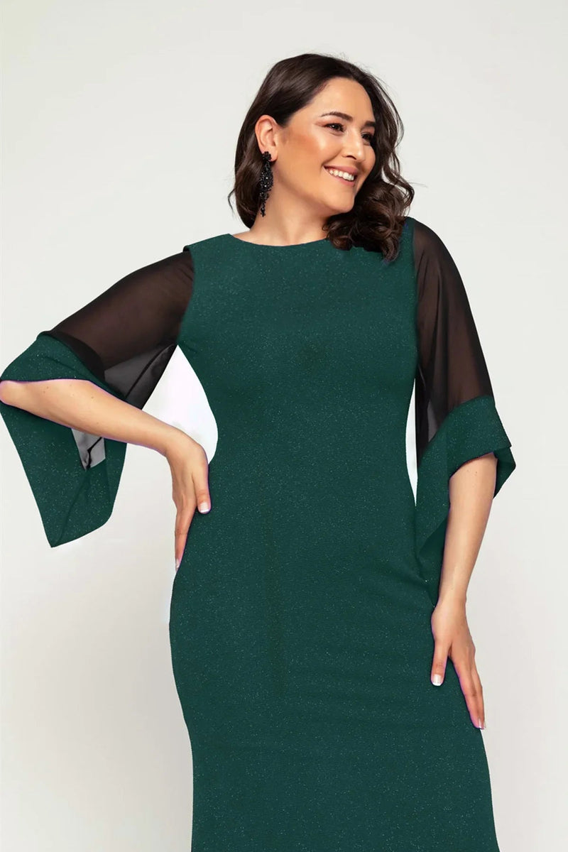 Women's Green Plus Size Sleeveu Chiffon Glitter Evening Gown