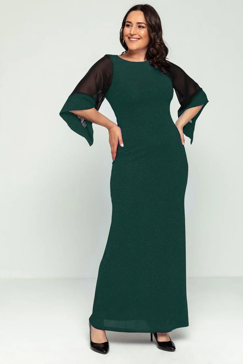 Women's Green Plus Size Sleeveu Chiffon Glitter Evening Gown