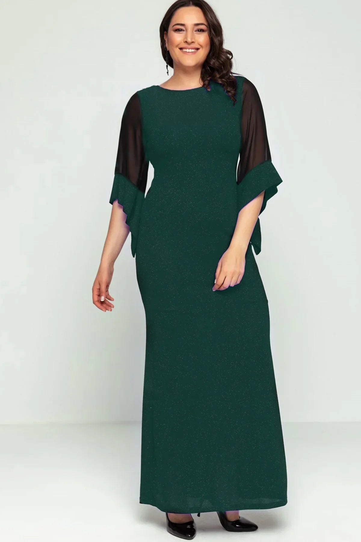 Women's Green Plus Size Sleeveu Chiffon Glitter Evening Gown