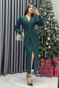 Emerald Green Glittery Midi Dress