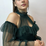 Green Maxi Sleeveless Tulle Evening Dress